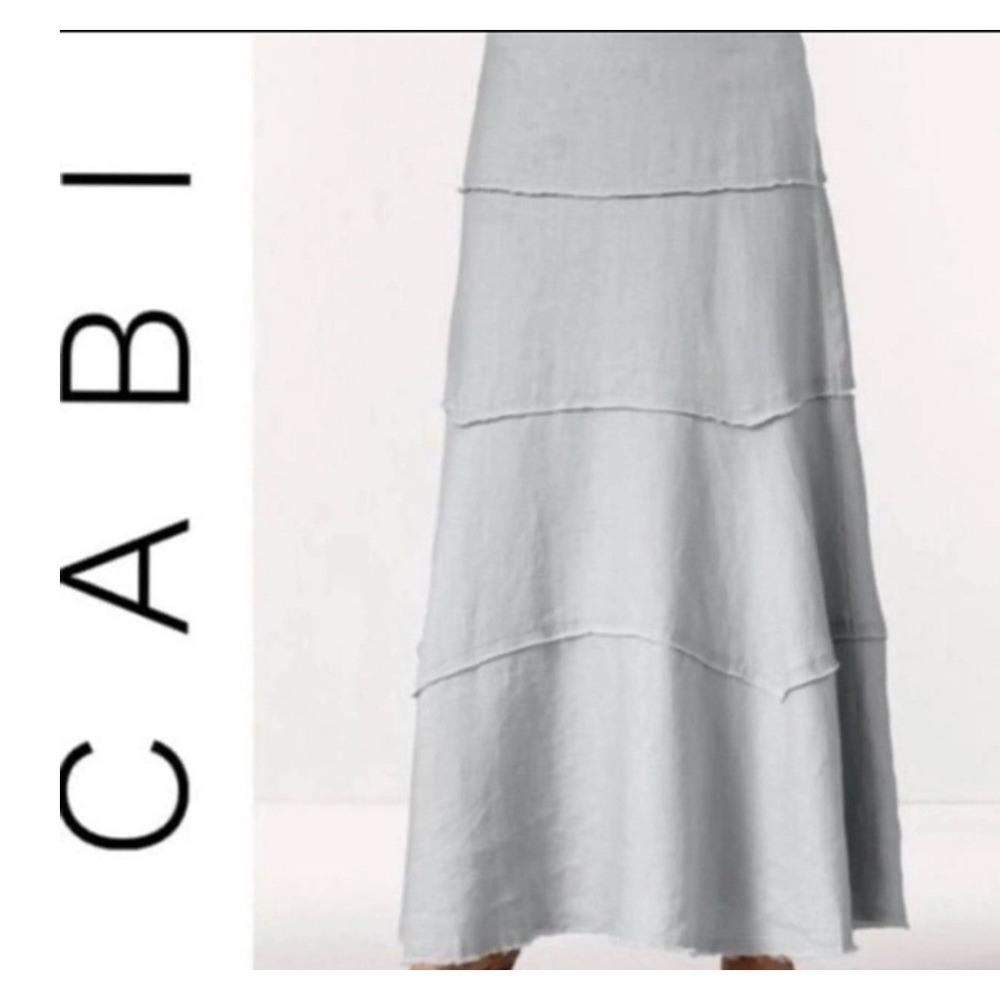 Cabi Womens Grey 100% Linen Tiered Raw Edge Lace Up Back Maxi Skirt Size M EUC